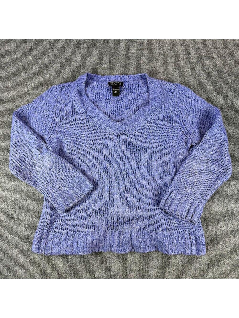 New York & Company Medium Purple Knit V-Neck Sweater - Casual,‎ Fall,